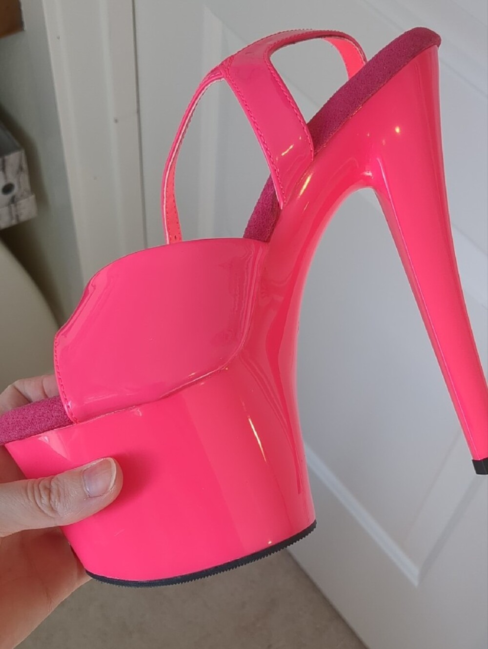 Pleaser Neon Pink 7" Platform Heels with Ankle Strap - Picture 6 of 14